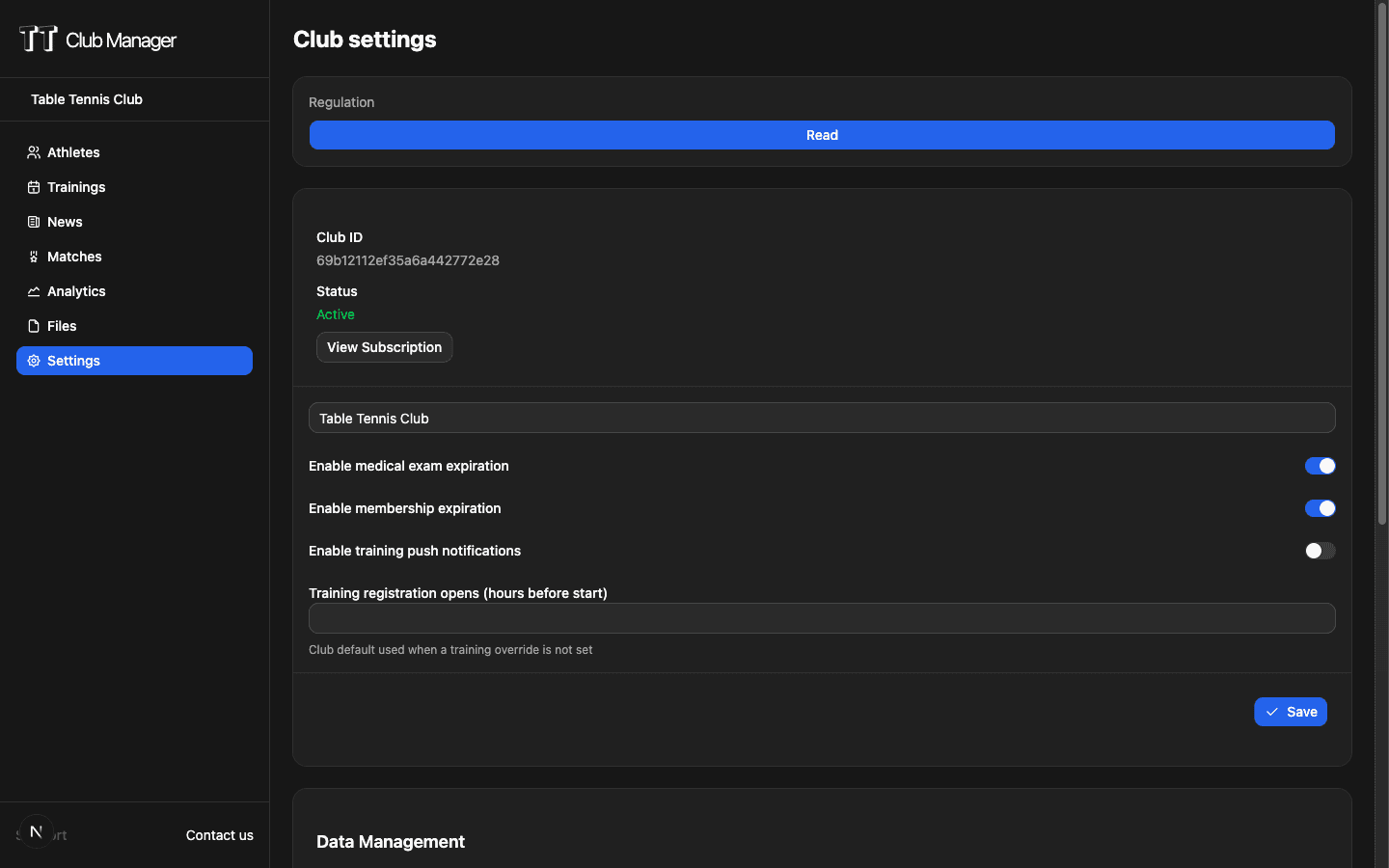Interfaccia di gestione sub-account TT Club Manager