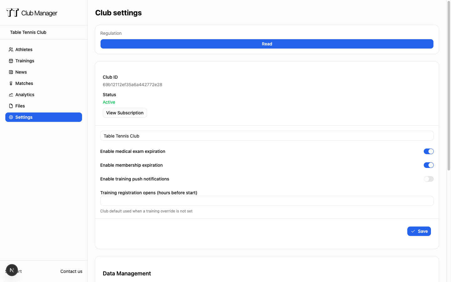 Interfaccia di gestione sub-account TT Club Manager